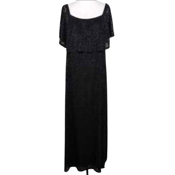 Ellen Weaver Black Overlay Lace Maxi Dress On/Off Shoulder Medium Elegant Gown - Picture 1 of 10